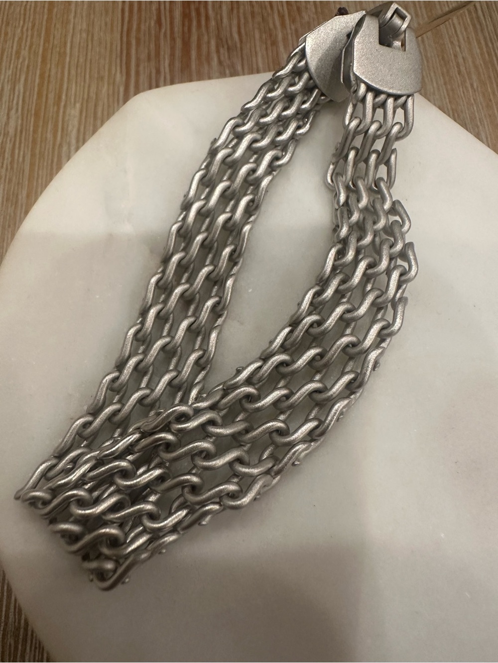 Modern Brushed Matte Silver Segmented Link Stretch Cuff Bracelet